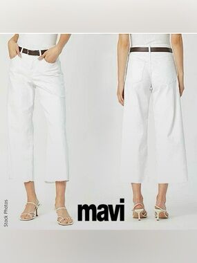 MAVI Bodrum High Rise Wide Leg White Denim Jeans (27)